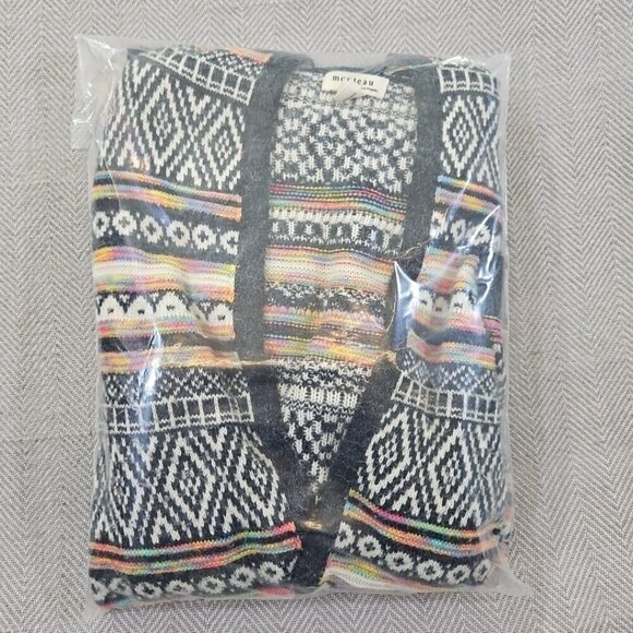 Monteau Los Angeles Hooded Open-Front Cardigan Size Large Knitted Southwestern - Picture 14 of 14